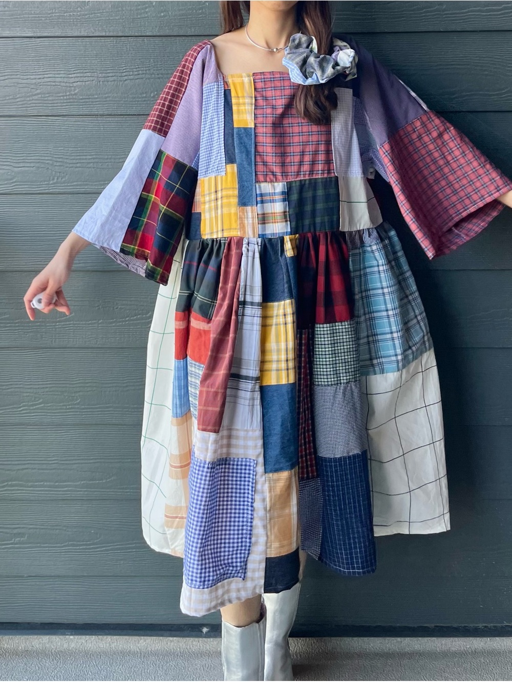 Handmade Quilted Patchwork Plaid Dress SKU 06155 With Matching Scrunchies - Picture 16 of 16